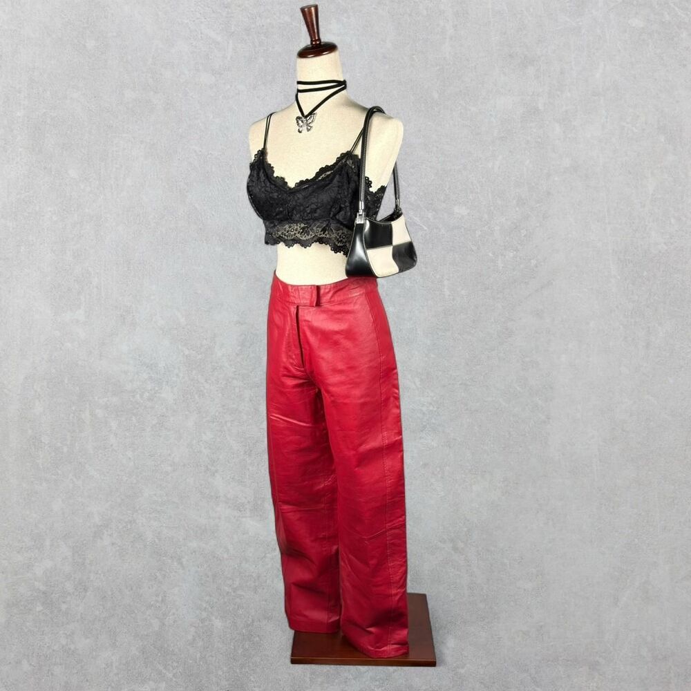 Vintage 90s Chadwick's Red Leather High Waisted Straight Leg Pants